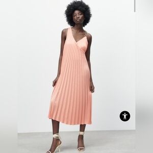 Zara orange chain strap pleated dress
